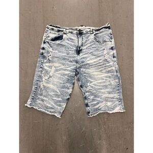 Evolution In Design Shorts Men 50 Blue Denim Distressed Raw Hem Streetwear Retro